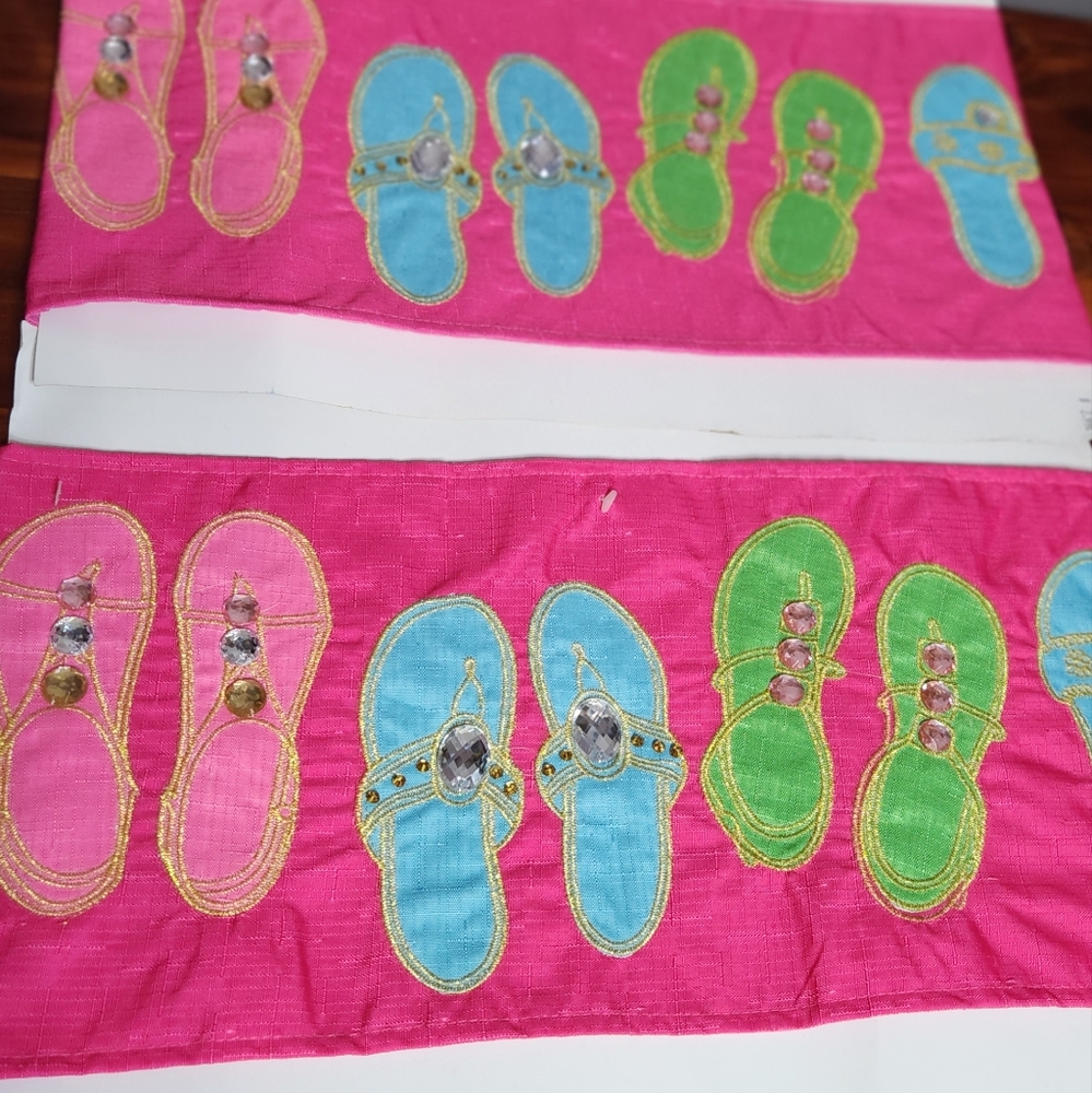 2 New PILLOW WRAPS, dress up pillows w/ Embellished flip flops design.